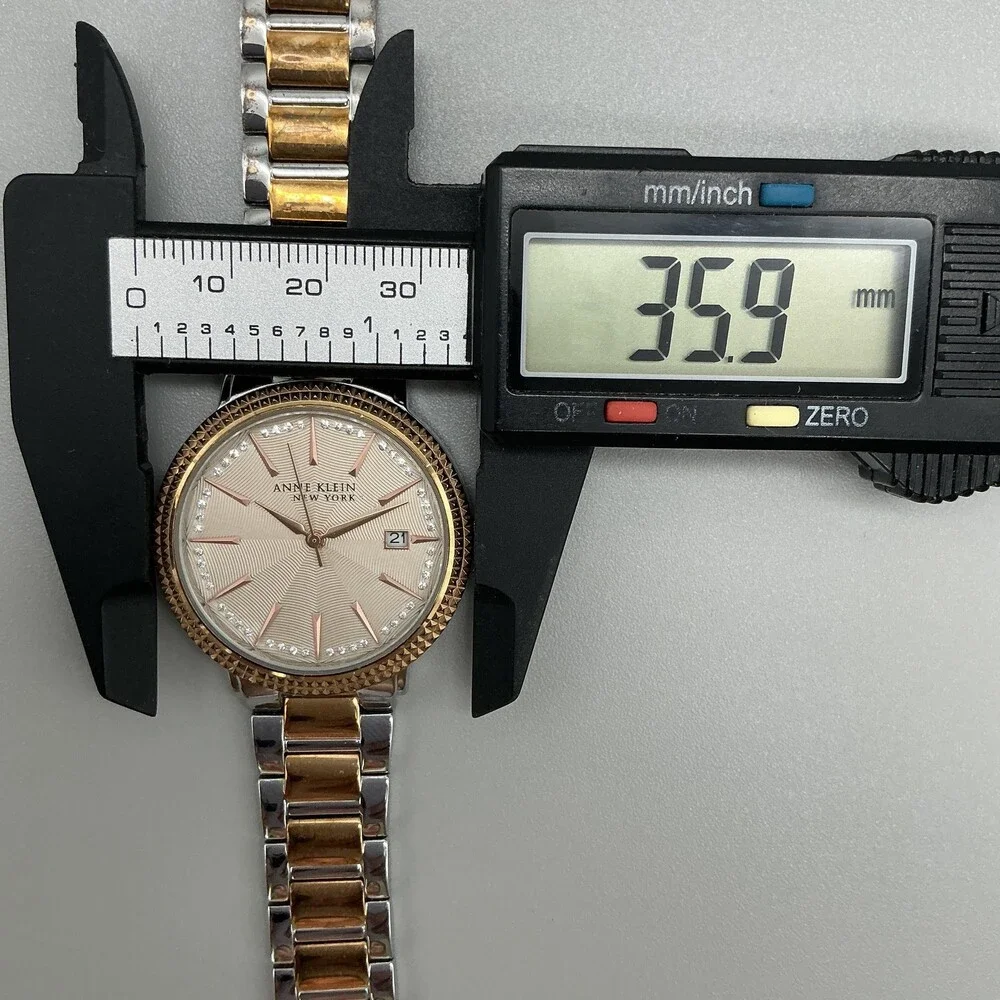 Anne Klein Womens Watch 36mm Gold Silver Two Tone Date 12/2315 New Battery 7.75